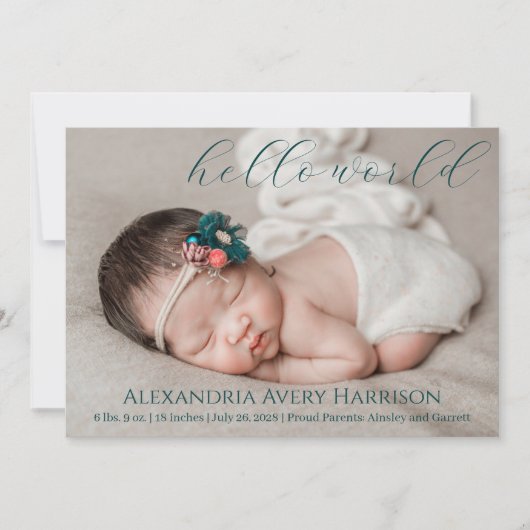Hallo Modern Wereld Script Baby Geboorte Aankondig Aankondiging (Voorkant)