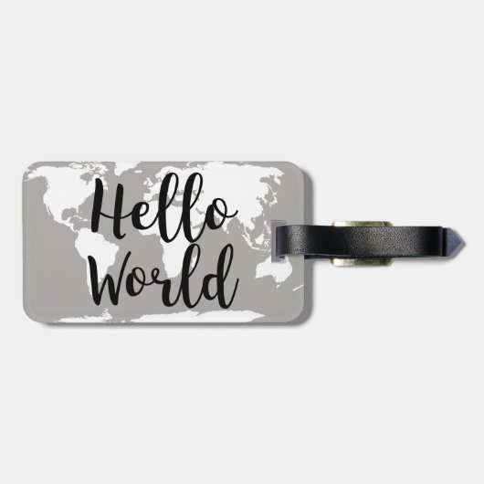 Hallo Modern Wereldkaart Silhouet Bagagelabel (Achterkant horizontaal)