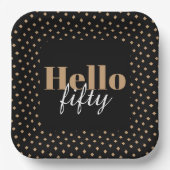 Hallo Modern Zwart 50ste verjaardag Papieren Bordje (Voorkant)