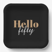 Hallo Modern Zwart 50ste verjaardag Papieren Bordje (Voorkant)