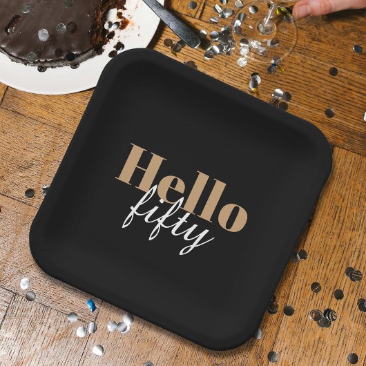 Hallo Modern Zwart 50ste verjaardag Papieren Bordje