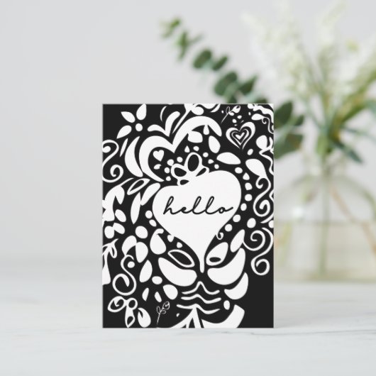 Hallo Modern zwart en wit Briefkaart (Staand voorkant)