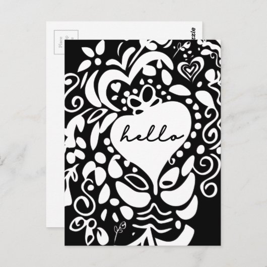 Hallo Modern zwart en wit Briefkaart (Voorkant / Achterkant)