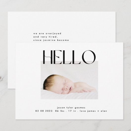 hallo | modern, zwart-wit-minimalistisch aankondiging (Voorkant / Achterkant)