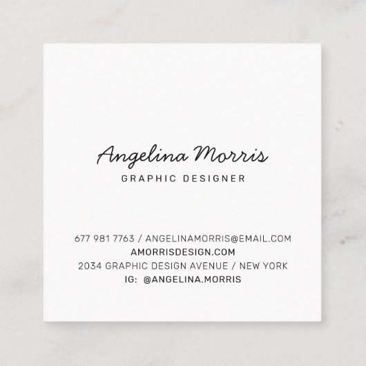 Hallo Modern zwart-wit script typografie Vierkante Visitekaartje (Achterkant)