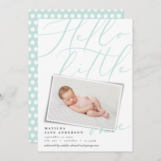 hallo moderne 1 foto aqua script typografie aankondiging (Voorkant / Achterkant)