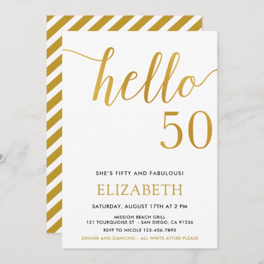 Hallo Moderne 50e verjaardag Kaart (Voorkant / Achterkant)