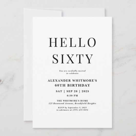 Hallo Moderne 60e verjaardag zwart-wit Kaart (Voorkant)