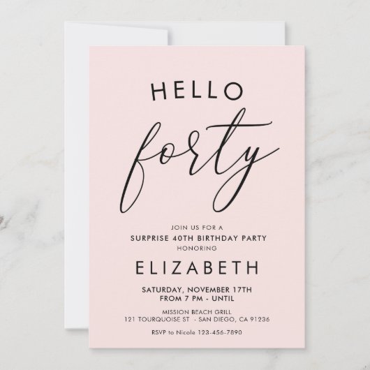 Hallo Moderne Boho Blush 40e verjaardag Kaart (Voorkant)