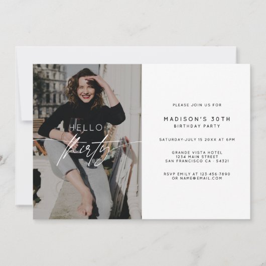 Hallo Moderne dertig verjaardagsfeest fotoscript Kaart (Voorkant)
