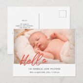 Hallo - Moderne geboorte aankondiging foto Briefkaart (Voorkant / Achterkant)
