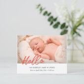 Hallo - Moderne geboorte aankondiging foto Briefkaart (Staand voorkant)