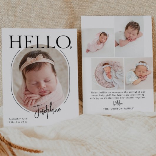 Hallo €? | Moderne minimalistische Baby ovale foto Aankondiging