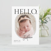 Hallo €? | Moderne minimalistische Baby ovale foto Aankondiging (Staand voorkant)