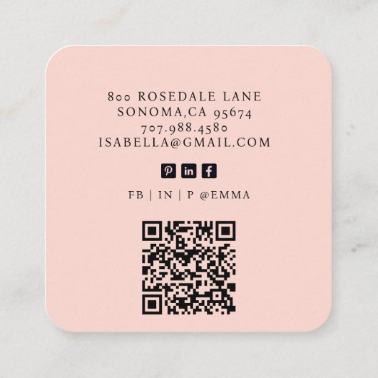 Hallo Moderne minimalistische Blush Pink Vierkante Visitekaartje (Achterkant)