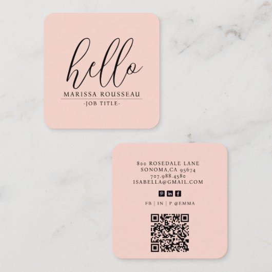 Hallo Moderne minimalistische Blush Pink Vierkante Visitekaartje (Voorkant / Achterkant)