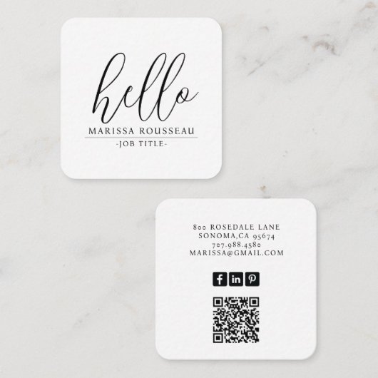Hallo Moderne minimalistische QR-code Vierkante Visitekaartje (Voorkant / Achterkant)