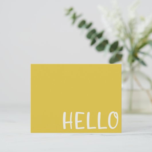 hallo | Moderne Mustard Yellow Minimalist Simple Briefkaart (Staand voorkant)