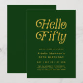 Hallo Moderne Retro groen en goud 50e verjaardag Kaart (Voorkant / Achterkant)