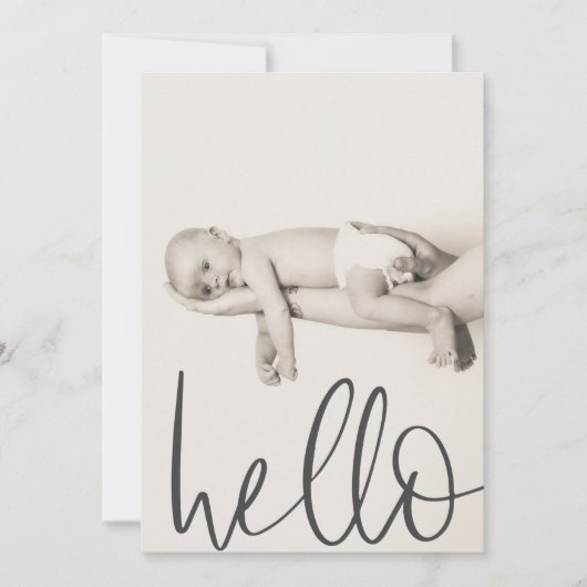 Hallo Moderne tekst Foto Baby Aankondiging (Voorkant)