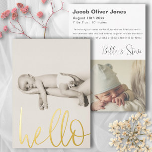 Hallo Moderne tekst Foto Baby Folie Uitnodiging