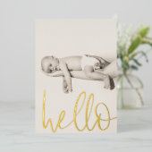 Hallo Moderne tekst Foto Baby Folie Uitnodiging (Staand Voorkant)