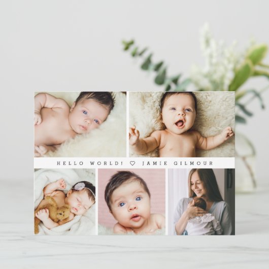 Hallo Moderne Wereld Baby fotorooster Dank u Kaart (Staand voorkant)