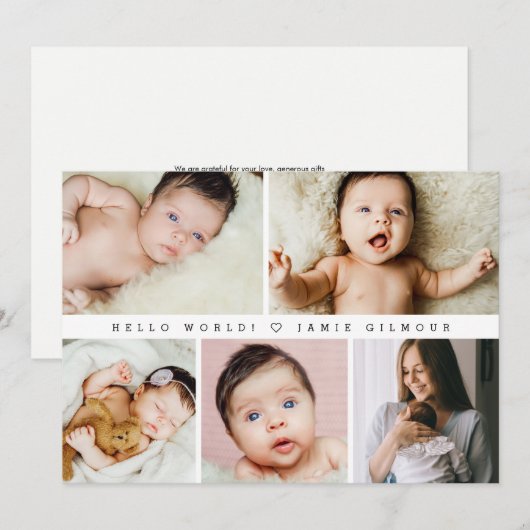 Hallo Moderne Wereld Baby fotorooster Dank u Kaart (Voorkant / Achterkant)