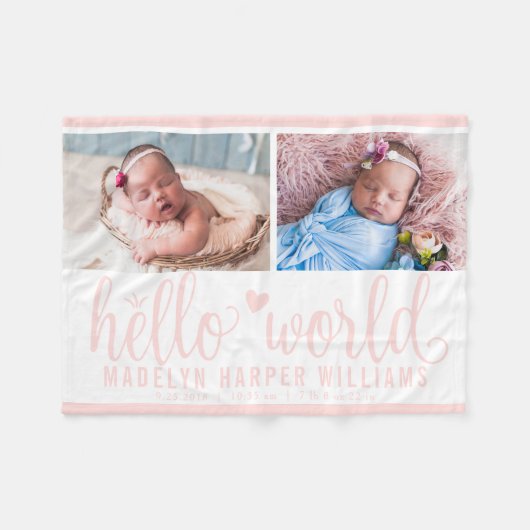 Hallo Moderne Wereld Blush Roze Fotocollage Fleece Deken (Voorkant (Horizontaal))