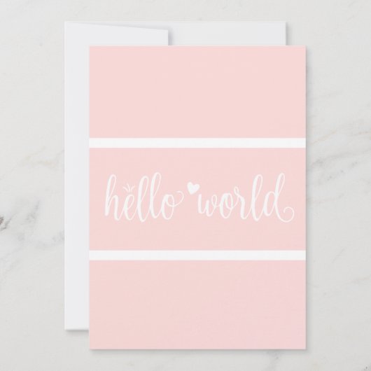 Hallo Moderne wereld Foto Blush Roze Geboorte Stat Aankondiging (Achterkant)