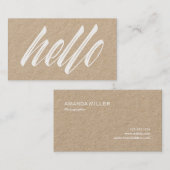 Hallo Moderne witte script rustieke kraft Visitekaartje (Voorkant / Achterkant)