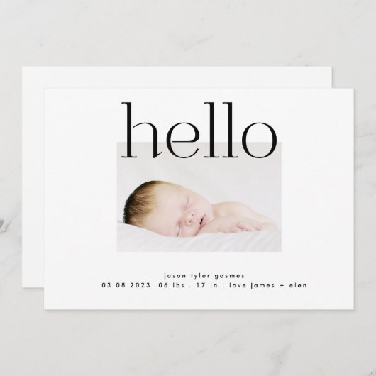 hallo | moderne zwart-wit-eenvoudige minimalistisc aankondiging (Voorkant / Achterkant)