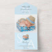 Hallo Monogram Foto jongen geboorte aankondiging (Binnen)