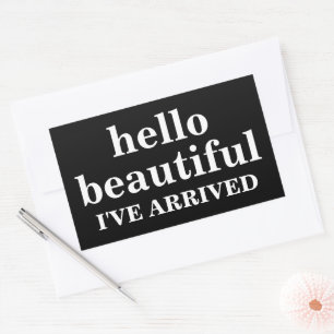 HALLO MOOI AANGEPASTE TEKST EN LOGO STIJLVOL RECHTHOEKIGE STICKER