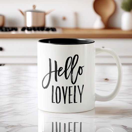 Hallo Mooi | Chic Brush Lettered Typography Tweekleurige Koffiemok