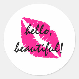 hallo mooi met roze lipstick ronde sticker