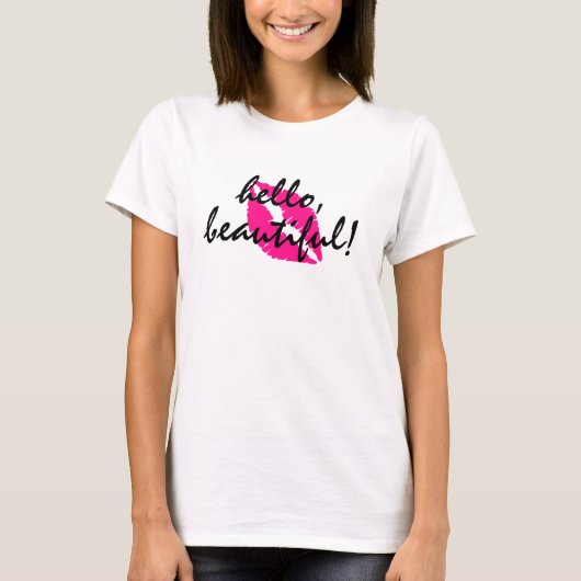hallo mooi met roze lipstick t-shirt (Voorkant)