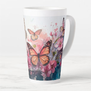 Hallo Mooi, met vlinders en bloemen Latte Mok