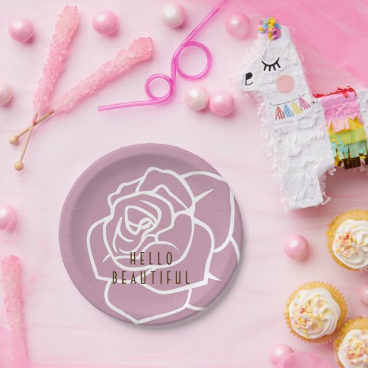 hallo mooi - Modern Chic Roze Rose Papieren Bordje (Feest)