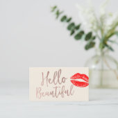 Hallo Mooi Roos Gouden Typografie Rode Lippen Visitekaartje (Staand voorkant)