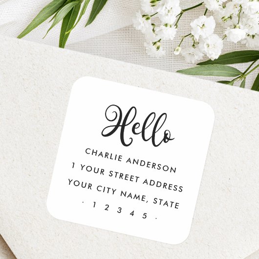 Hallo, mooi script modern minimalistisch retouradr vierkante sticker