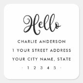 Hallo, mooi script modern minimalistisch retouradr vierkante sticker (Voorkant)