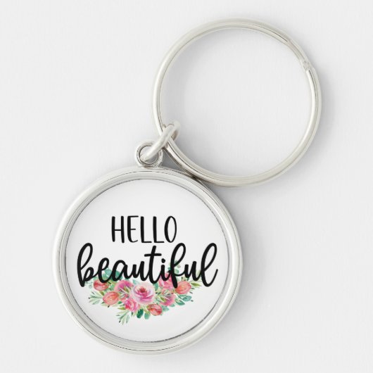 Hallo Mooie Aquarel Rozen Typografie Chic Sleutelhanger (Voorkant)