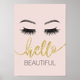 hallo Mooie Eyelashes Gold Typografie Salon Poster