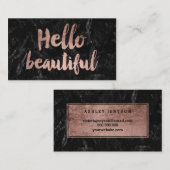 hallo mooie faux roos gouden script zwarte marmer visitekaartje (Voorkant / Achterkant)