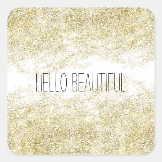 Hallo Mooie gouden faux glitter Vierkante Sticker (Voorkant)