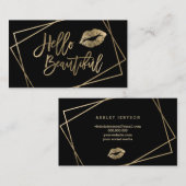 hallo mooie lippen gouden script geometrisch zwart visitekaartje (Voorkant / Achterkant)