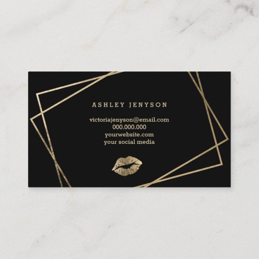hallo mooie lippen gouden script geometrisch zwart visitekaartje (Achterkant)