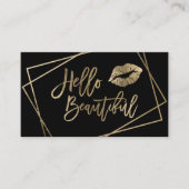 hallo mooie lippen gouden script geometrisch zwart visitekaartje (Voorkant)