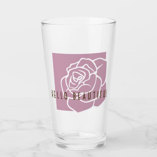 Hallo Mooie - Moderne Chic Roze Roos Bloem Glas (Voorkant)
